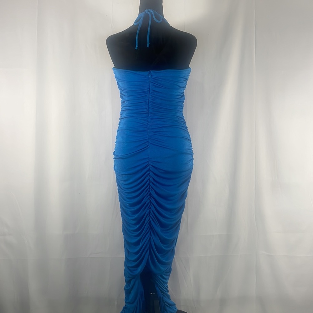 Blue ruched long maxi dress,cut out, peek a boo tube top, halter neck top - Picture 4 of 8